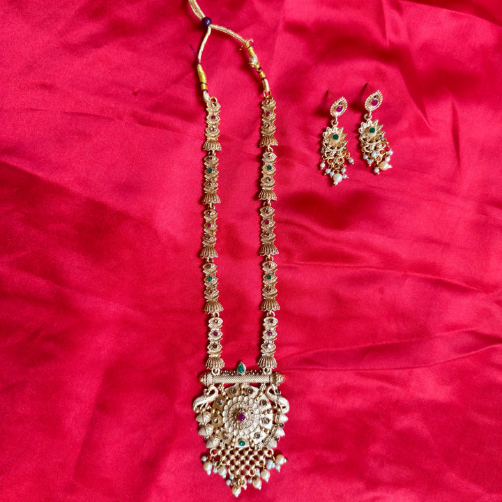 Matt Finish Ethnic Style Long Necklace With Earrings