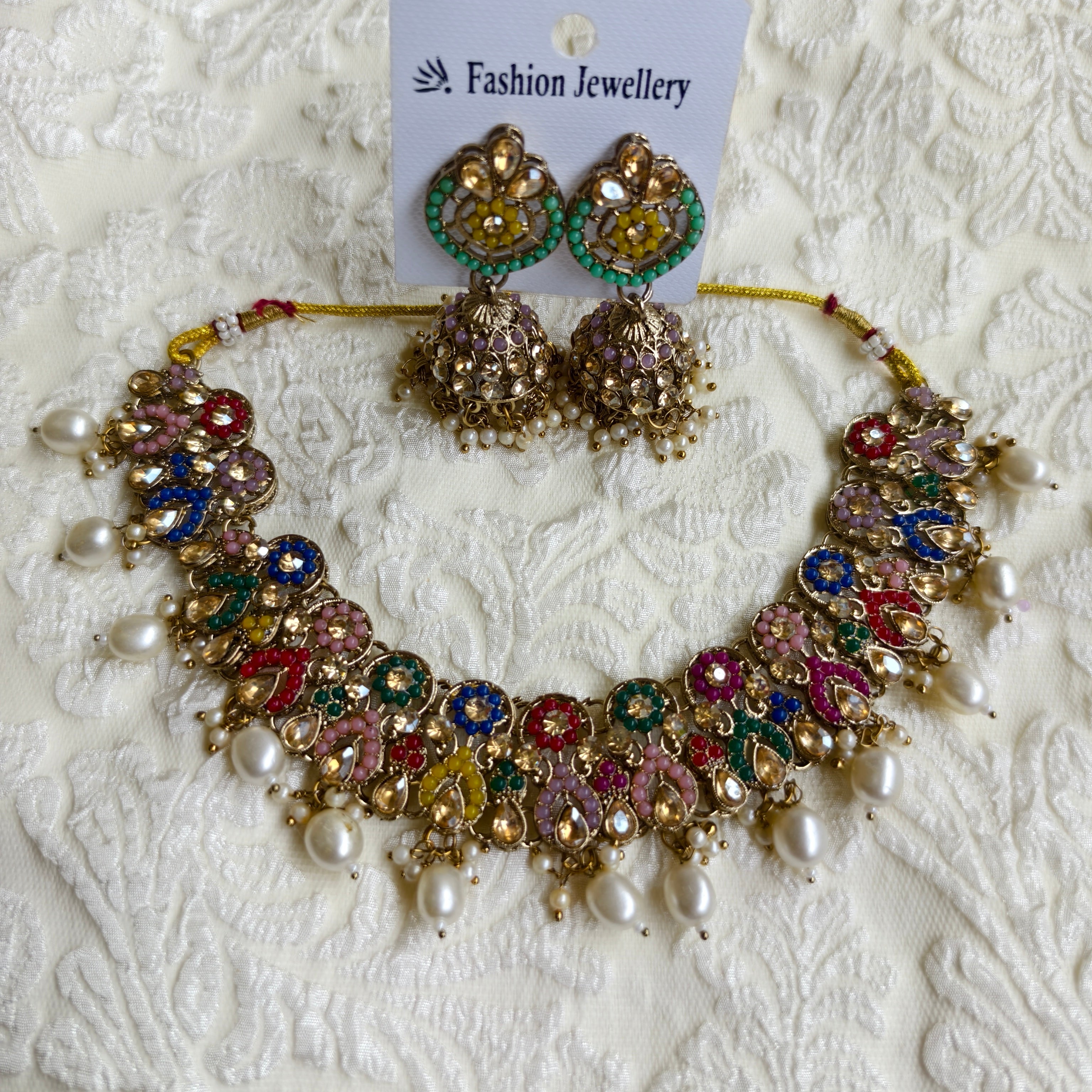 Trandy Gold and multi beads necklace set