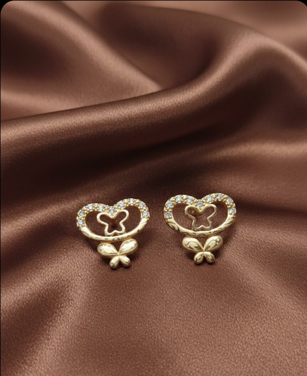 Gold Heart-Shaped Stud Earrings